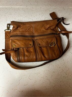 Fossil Cognac Leather Crossbody with Front Pockets